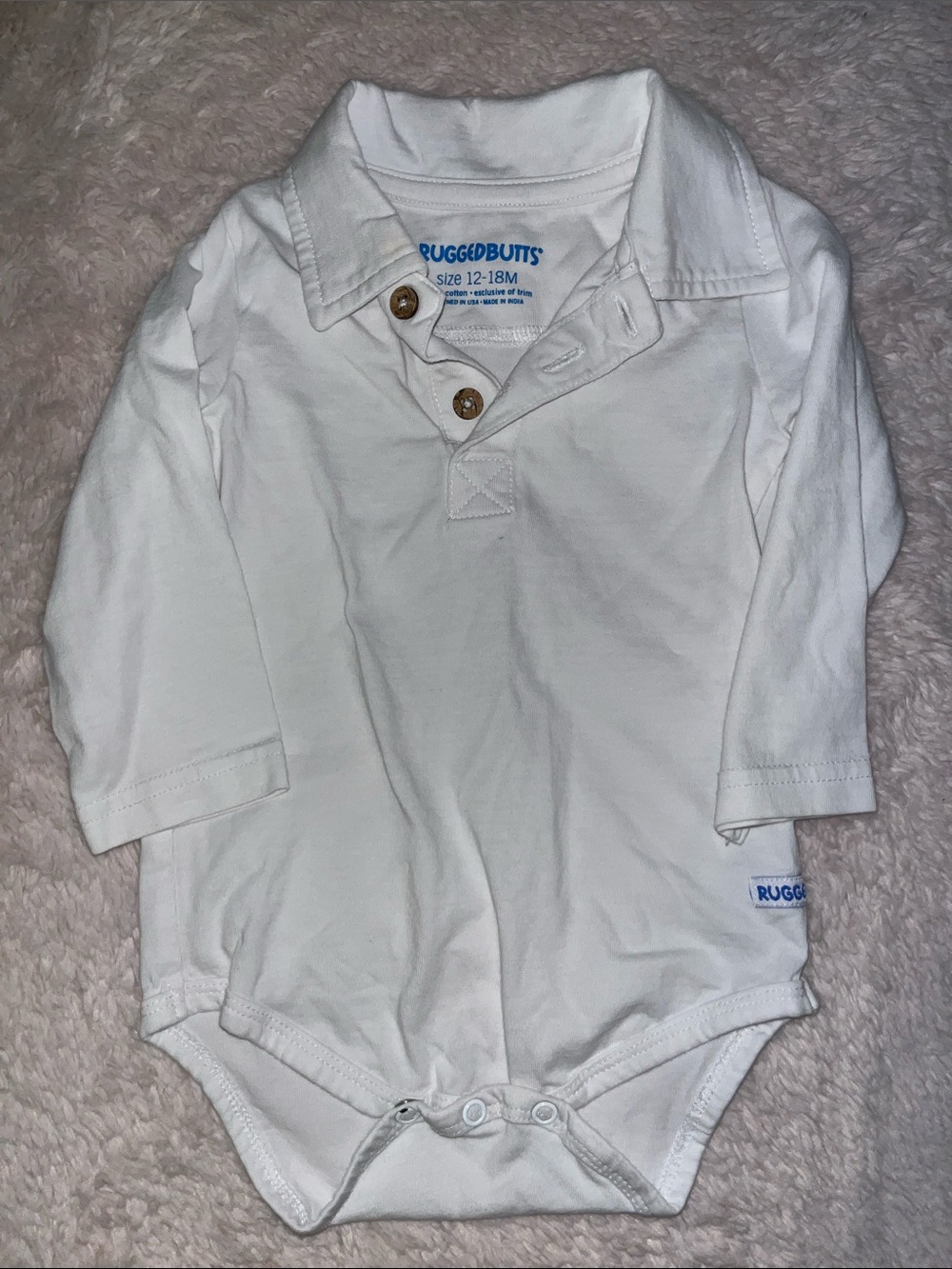 RuggedButts White Long-Sleeve Polo Bodysuit for Kids